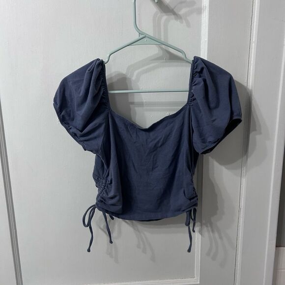 Hollister Women's Dark Blue Puff Sleeve Blouse - Picture 3 of 3